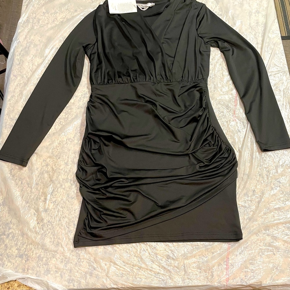 Grace Karin brand new black ruched mini dress size Large - Picture 2 of 6